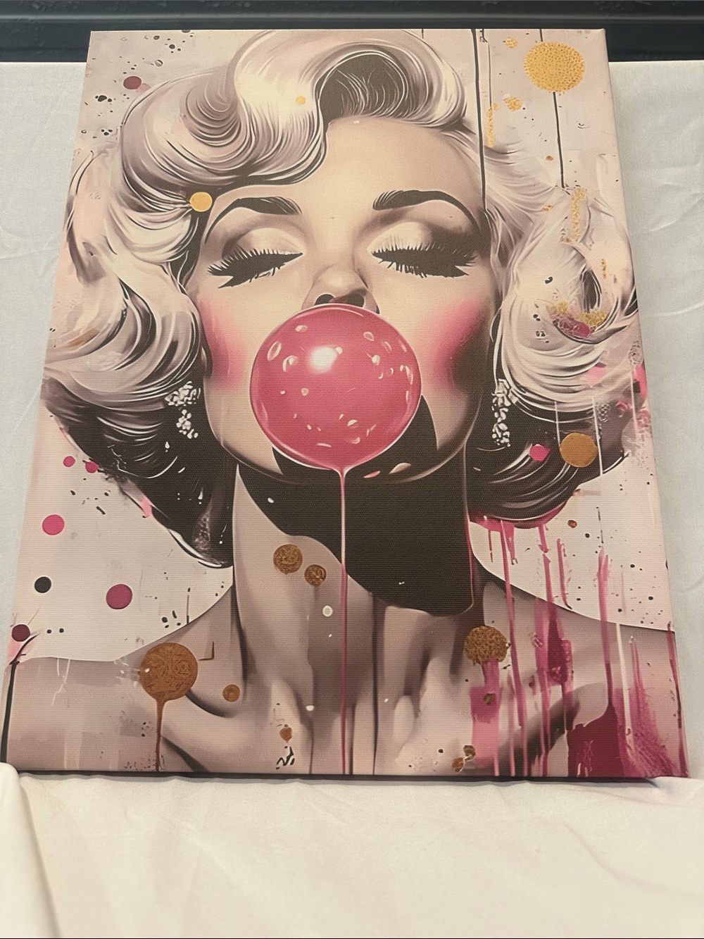 Pink Bubblegum Pop Art Canvas Wall Print - Marilyn Monroe - 16x11 1/2